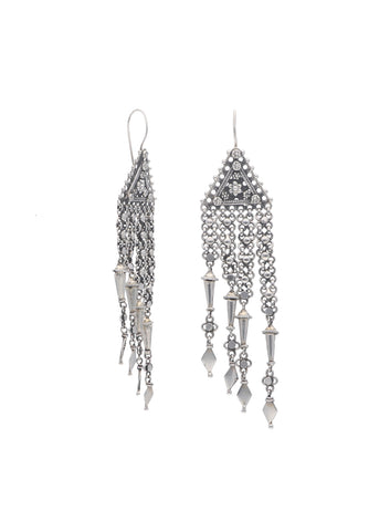 Oxidized Silver Triangular Chandelier Earrings