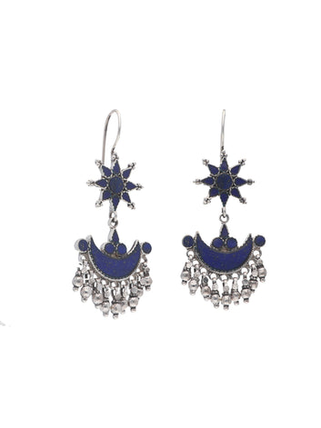 Lapis Lazuli Star and Crescent Moon Earrings with Beaded Dangles