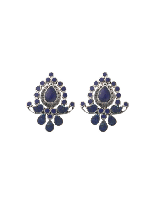 Lapis Lazuli Teardrop and Floral Silver Earrings