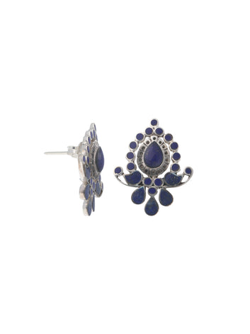 Lapis Lazuli Teardrop and Floral Silver Earrings