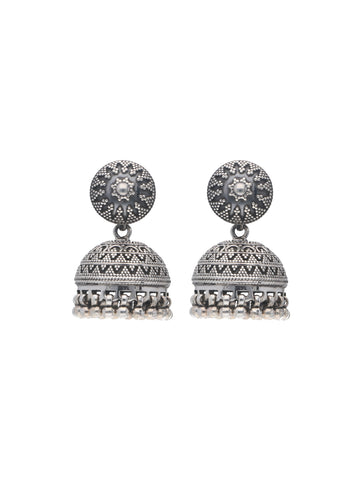 Intricate Oxidized Silver Jhumka Earrings