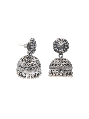 Intricate Oxidized Silver Jhumka Earrings