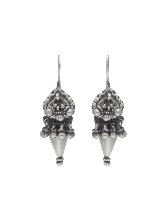 Oxidized Silver Cone-Shaped Dangle Earrings