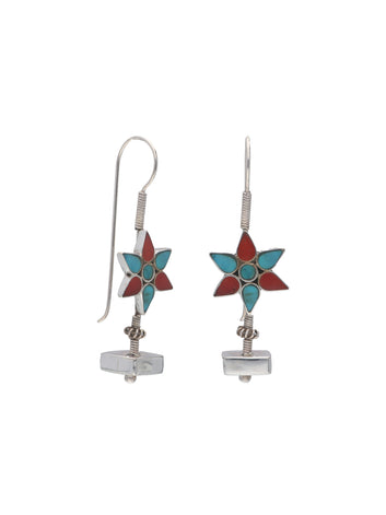 Turquoise and Red Star Earrings