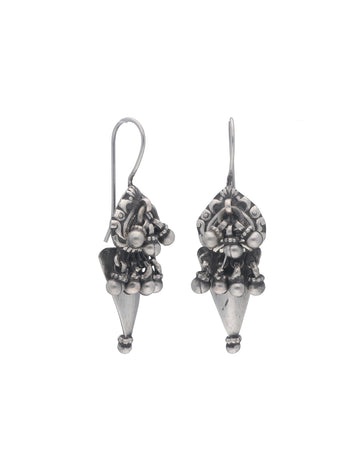 Oxidized Silver Cone-Shaped Dangle Earrings