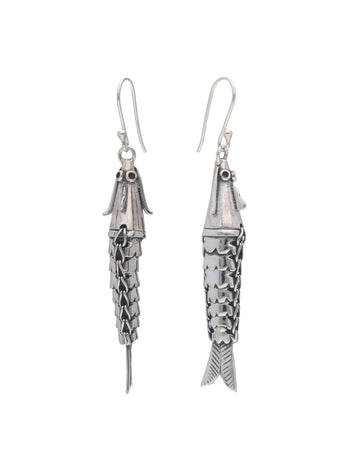 Fish-Shaped Oxidized Silver Dangle Earrings