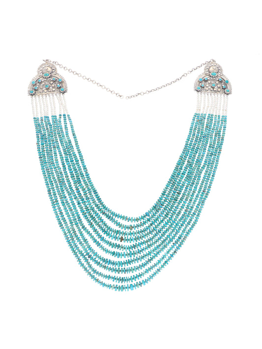 Exquisite Multi-Strand Silver Necklace with Turquoise Accents