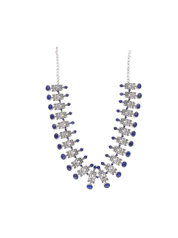 Exquisite Silver Necklace with Lapis Stones and Filigree Detailing