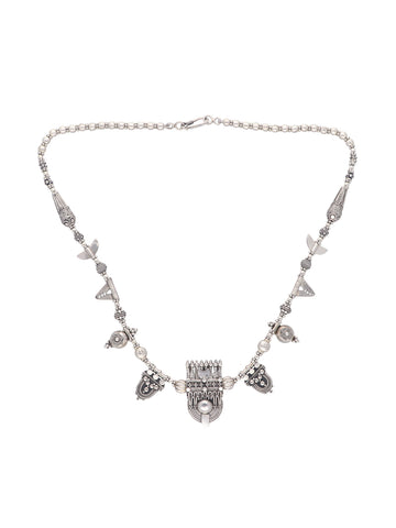 Ornate Silver Necklace with Intricate Tribal Charms