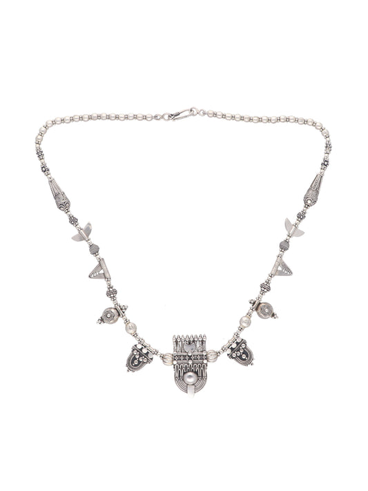 Ornate Silver Necklace with Intricate Tribal Charms