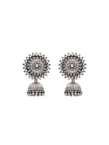 Silver Floral Jhumka Earrings