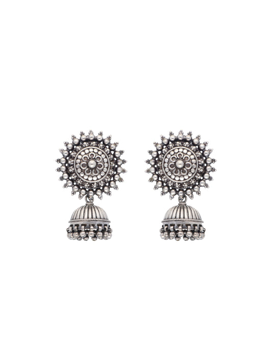 Silver Floral Jhumka Earrings