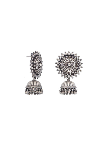 Silver Floral Jhumka Earrings