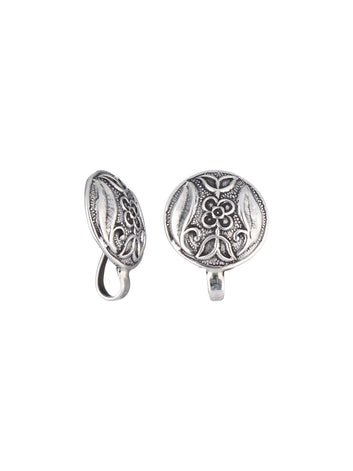 Floral Elegance Oval Silver Earrings