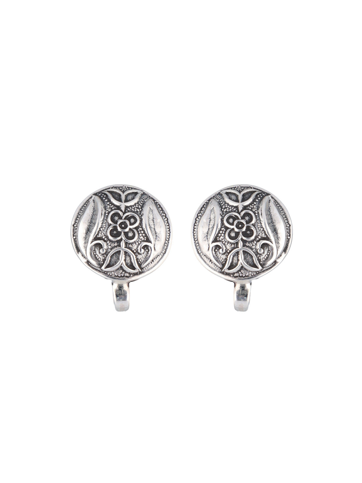 Floral Elegance Oval Silver Earrings