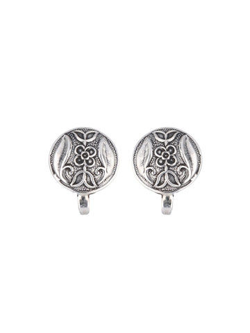 Floral Elegance Oval Silver Earrings