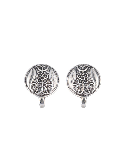 Floral Elegance Oval Silver Earrings