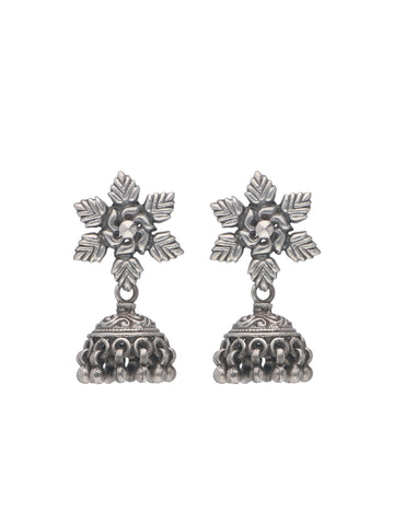 Oxidized Silver Floral Jhumka Earrings