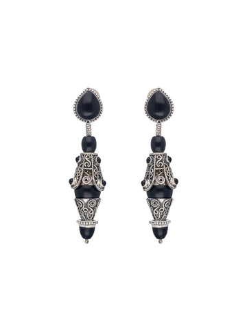 Black Garnet and Silver Filigree Drop Earrings