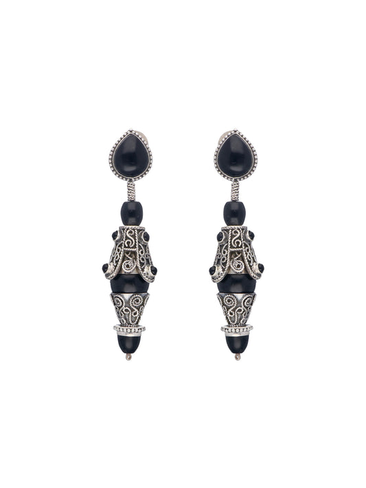 Black Garnet and Silver Filigree Drop Earrings