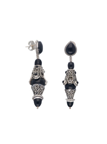 Black Garnet and Silver Filigree Drop Earrings