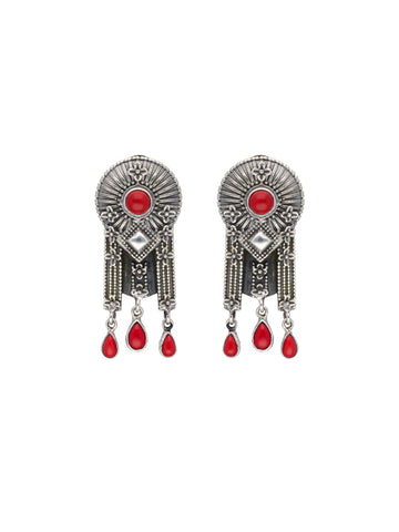 Red Coral Silver Chandelier Earrings