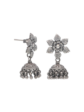 Oxidized Silver Floral Jhumka Earrings