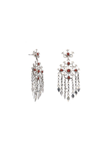 Red Coral Silver Chandelier Earrings