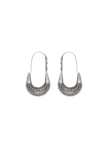 Intricate Silver Hoop Earrings with Floral Accents