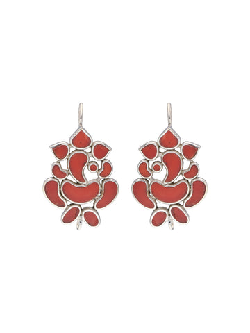 Red Coral Sterling Silver Ganesh Earrings