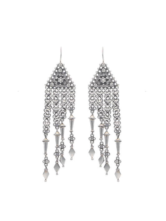 Oxidized Silver Triangular Chandelier Earrings