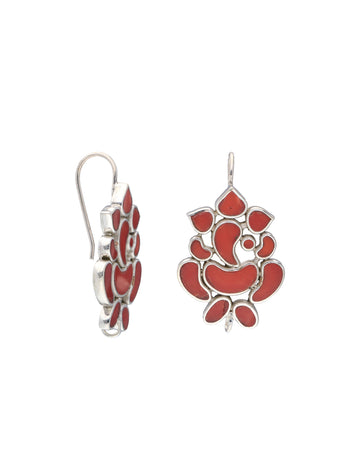 Red Coral Sterling Silver Ganesh Earrings