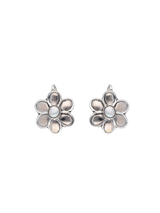 Sterling Silver Flower Earrings Studd with Pearl Center