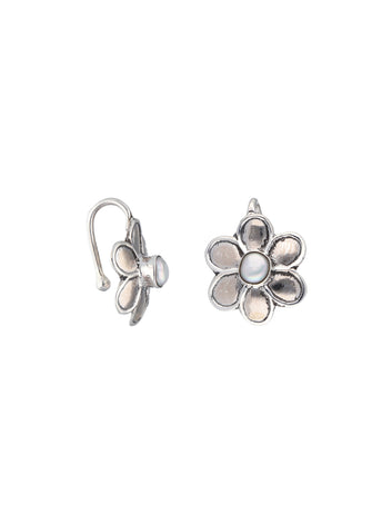 Sterling Silver Flower Earrings Studd with Pearl Center