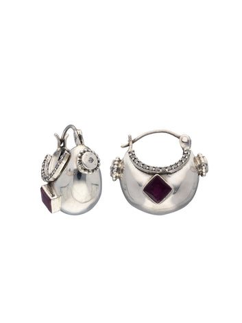 Sterling Silver Hoop Earrings with Purple Stone