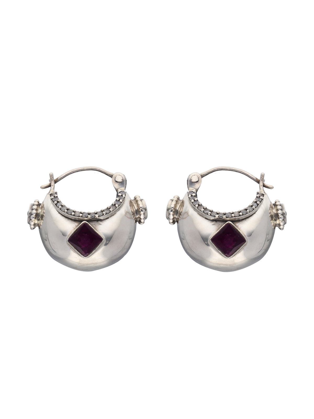 Sterling Silver Hoop Earrings with Purple Stone