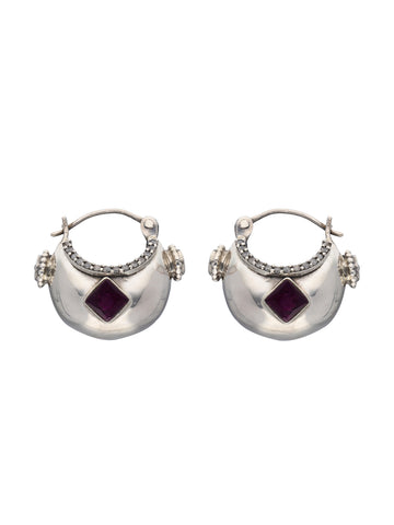 Sterling Silver Hoop Earrings with Purple Stone