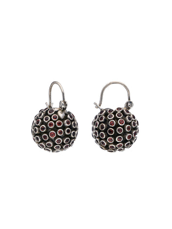 Sterling Silver Dome Earrings with Red Stones