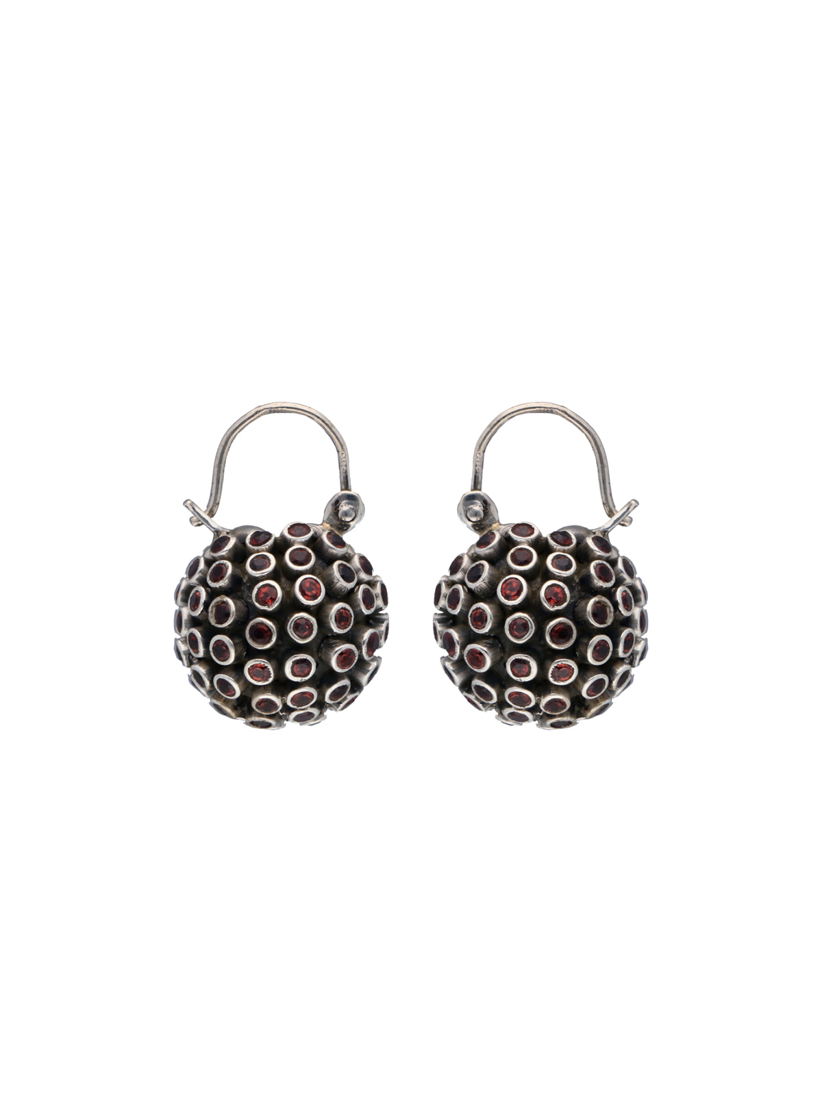Sterling Silver Dome Earrings with Red Stones